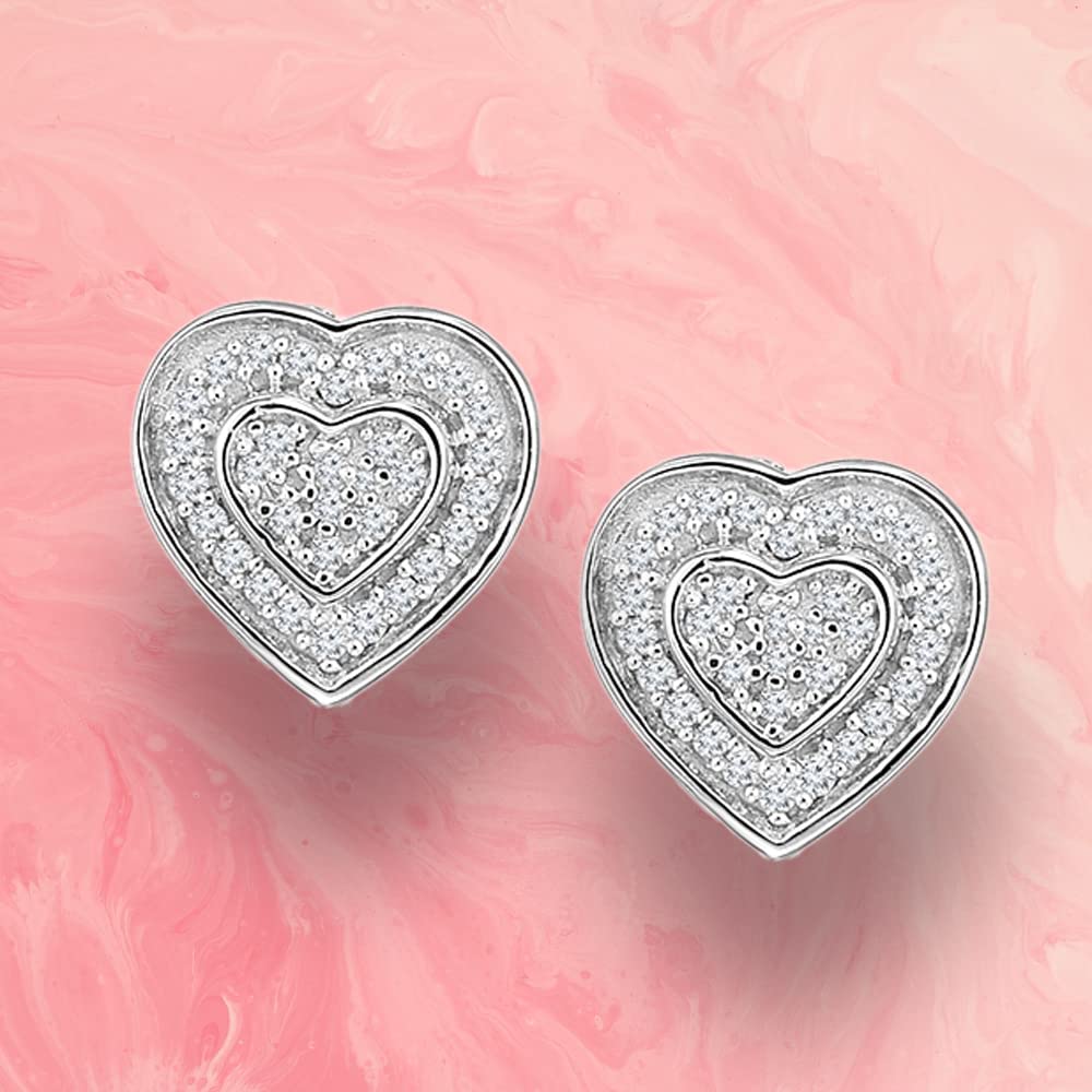 NATALIA DRAKE 1/10 Cttw Heart Shaped Diamond Stud Earrings for Women in Rhodium Plated 925 Sterling Silver Color H-I/Clarity I2-I3