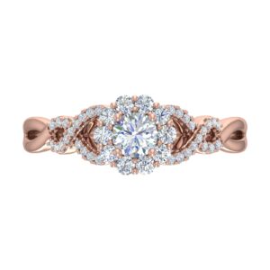 FINEROCK 1/2 Carat Prong Set Diamond Twisted Engagement Ring in 10K Rose Gold - IGI Certified (Ring Size 7.25)