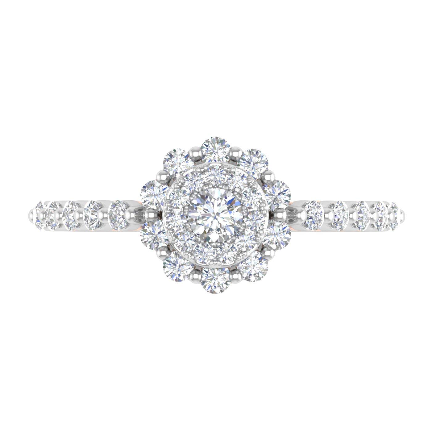 1/2 Carat Round Diamond Halo Ring in 10K White & Rose Gold (Ring Size 9.25)