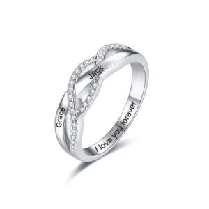 URONE Custom Name Ring 925 Sterling Silver Personalized Rings for Women Spiral Twist Engraved Rings for (silver)