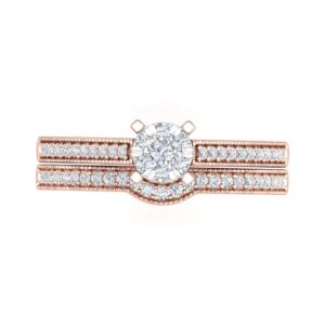 FINEROCK 0.40 Carat Diamond Bridal Ring Set in 10K Rose Gold (Ring Size 5.25)