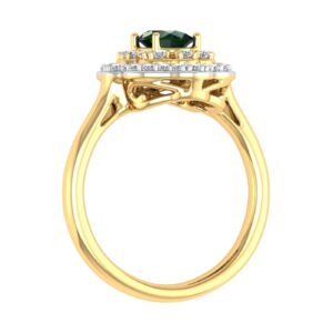 1.05 Carat Oval Shape Emerald and Round Diamond Engagement Ring in 10K Yellow Gold (Ring Size 6.75)