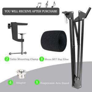 MV7 Boom Arm with Pop Filter - Mic Stand with Foam Cover Windscreen Compatible with Shure MV7 and Shure MV7X Microphone by YOUSHARES