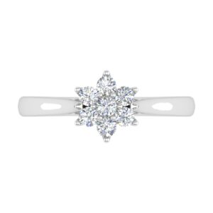 FINEROCK 1/4 Carat Flower Shaped Cluster Prong Set Diamond Ring Band in 10K White Gold (Ring Size 7.25)