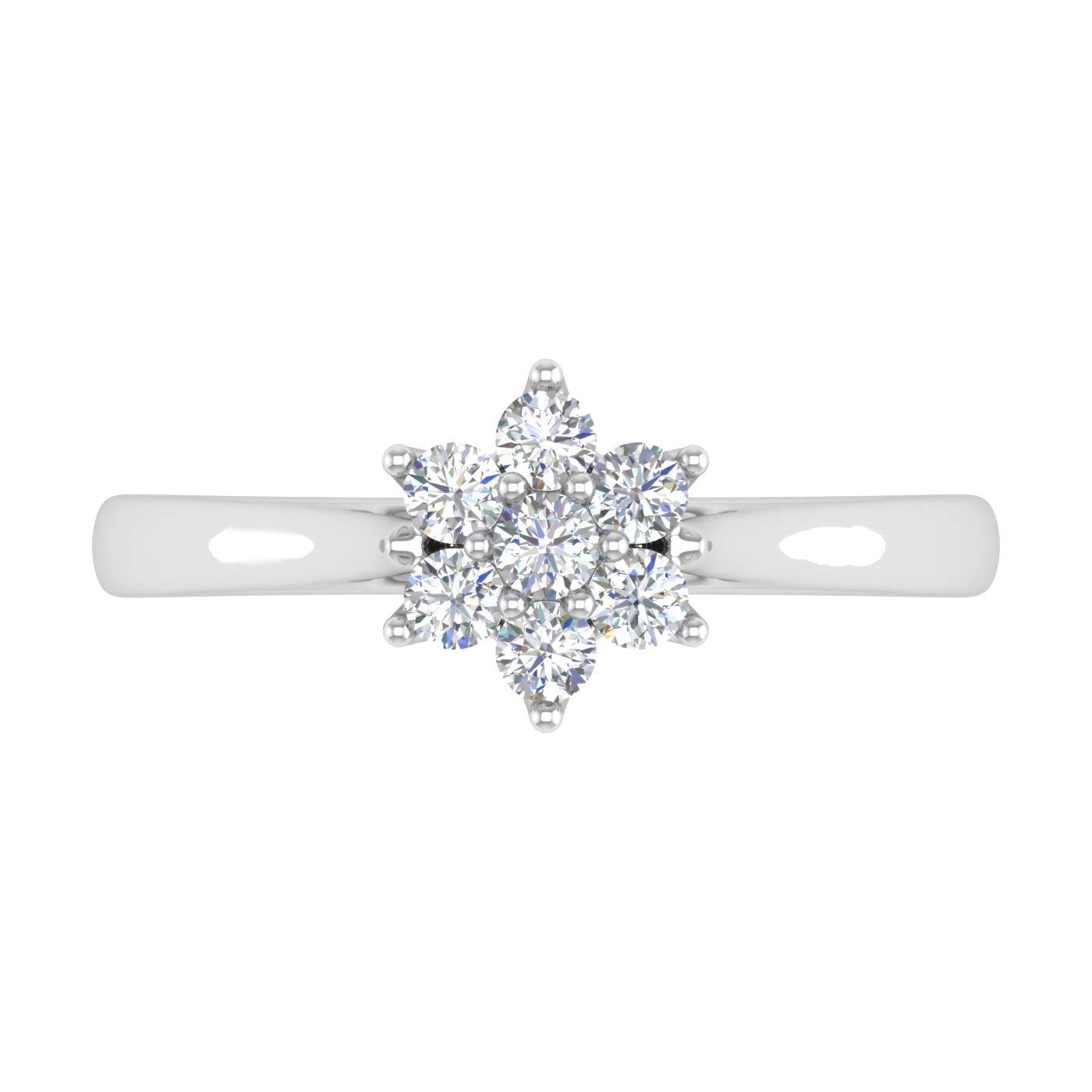 FINEROCK 1/4 Carat Flower Shaped Cluster Prong Set Diamond Ring Band in 10K White Gold (Ring Size 7.25)