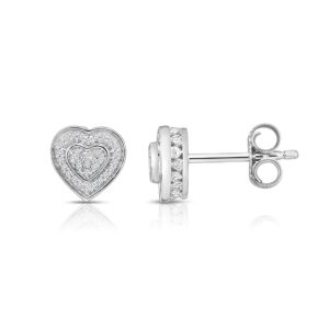 NATALIA DRAKE 1/10 Cttw Heart Shaped Diamond Stud Earrings for Women in Rhodium Plated 925 Sterling Silver Color H-I/Clarity I2-I3