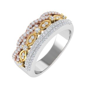 1/2 carat diamond tri color wedding band ring in 10k white gold, yellow gold & rose gold (ring size 6.75)