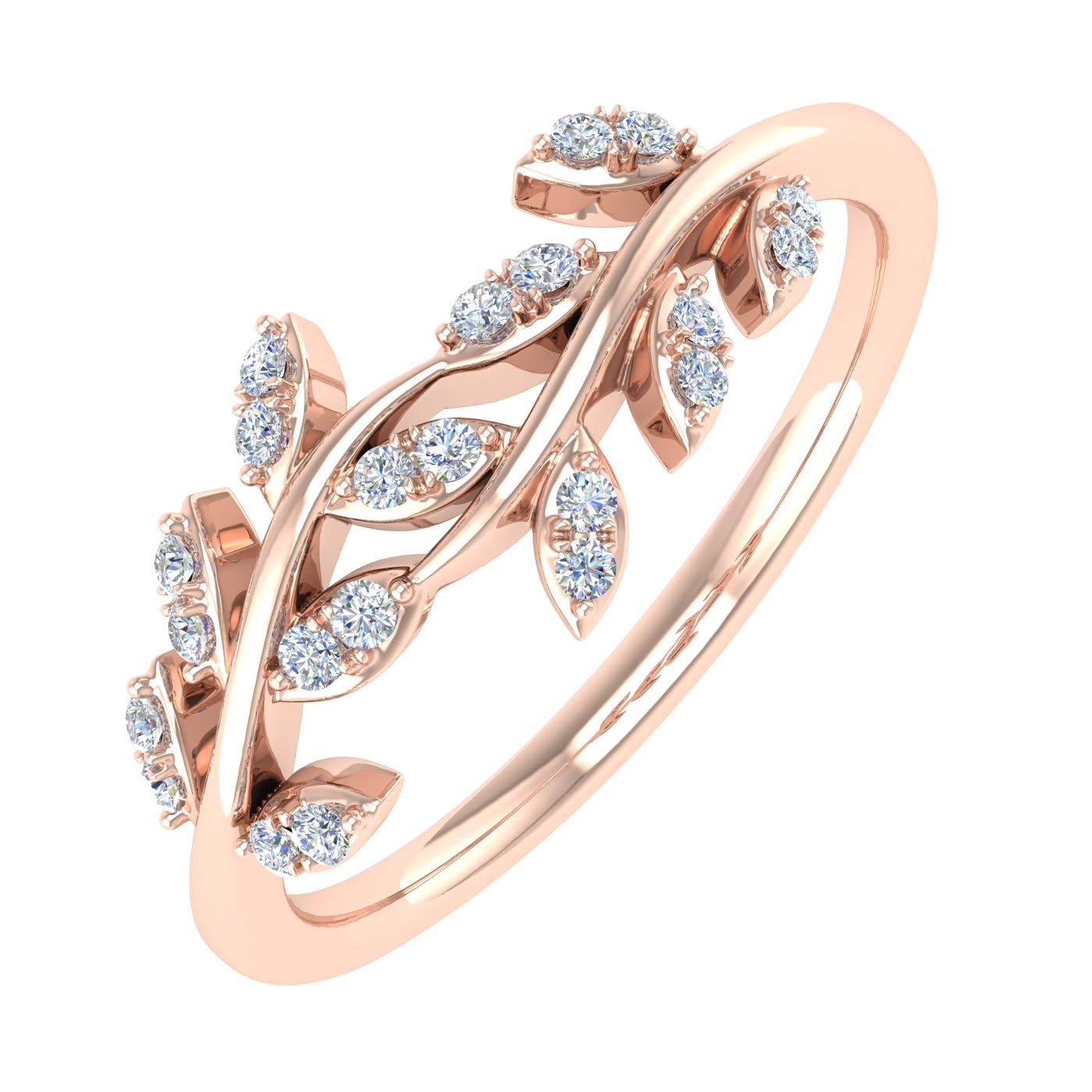 10K Rose Gold Diamond Nature Wedding Band (0.15 Carat) (Ring Size 7.25)