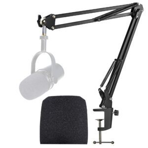 mv7 boom arm with pop filter - mic stand with foam cover windscreen compatible with shure mv7 and shure mv7x microphone by youshares