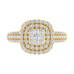 1 Carat Cushion Shape Halo Diamond Engagement Ring in 10K Yellow Gold (Ring Size 7.75)