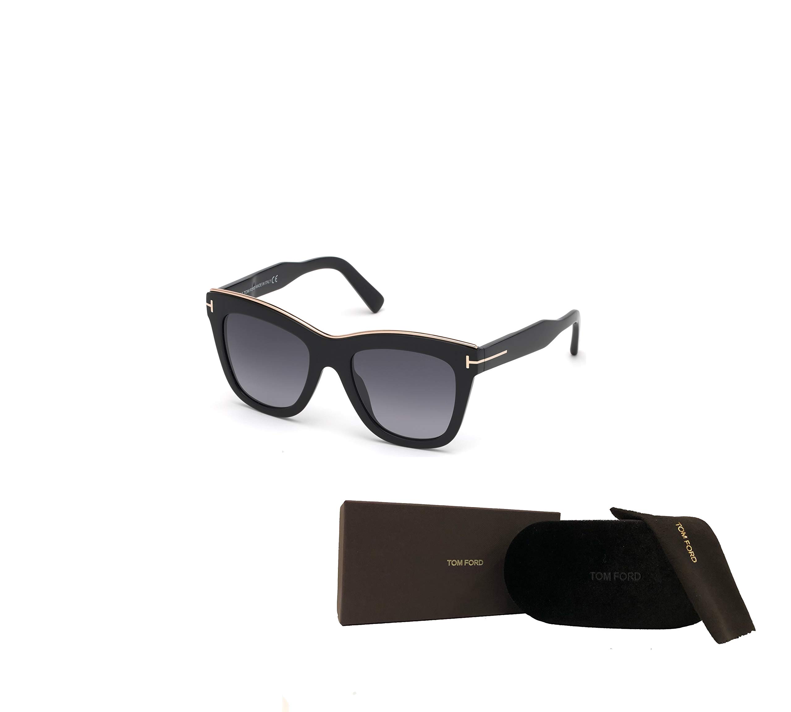 Tom Ford FT0685 Julie 01C 52MM Shiny Black/Gradient Smoke W. Silver Flash Geometric Square Sunglasses for Women + BUNDLE with Designer iWear Eyewear Kit