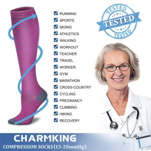 CHARMKING 6 Pairs-Compression Socks for Women & Men Circulation Best Support for Nurses, Running, Athletic,Flight Travel (Multi 22,L/XL)