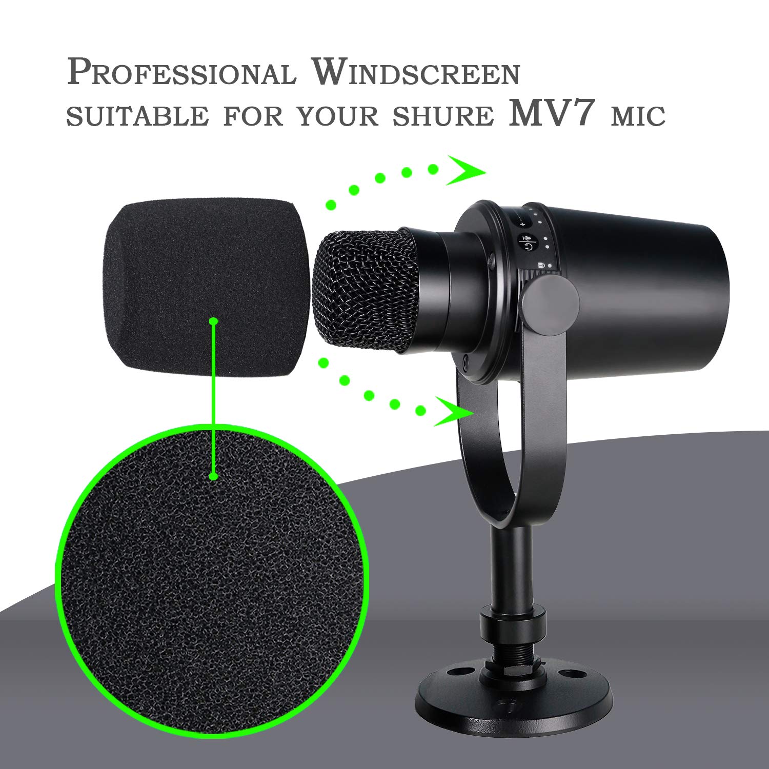 Microphone Pop Filter Compatible with Shure MV7 Microphone - Mic Foam Windscreen Cover for MV7 Microphone to Blocks Out Plosives by YOUSHARES