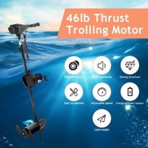 Goplus Electric Trolling Motor 8 Speed, 46 Lbs Thrust Boat Fishing Motor w/Telescoping Handle, Two-bladed Propeller, LED Battery Indicator and 36" Shaft for Freshwater Saltwater Use (46LBS)