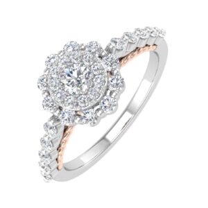 1/2 carat round diamond halo ring in 10k white & rose gold (ring size 9.25)