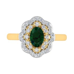 1.05 Carat Oval Shape Emerald and Round Diamond Engagement Ring in 10K Yellow Gold (Ring Size 6.75)