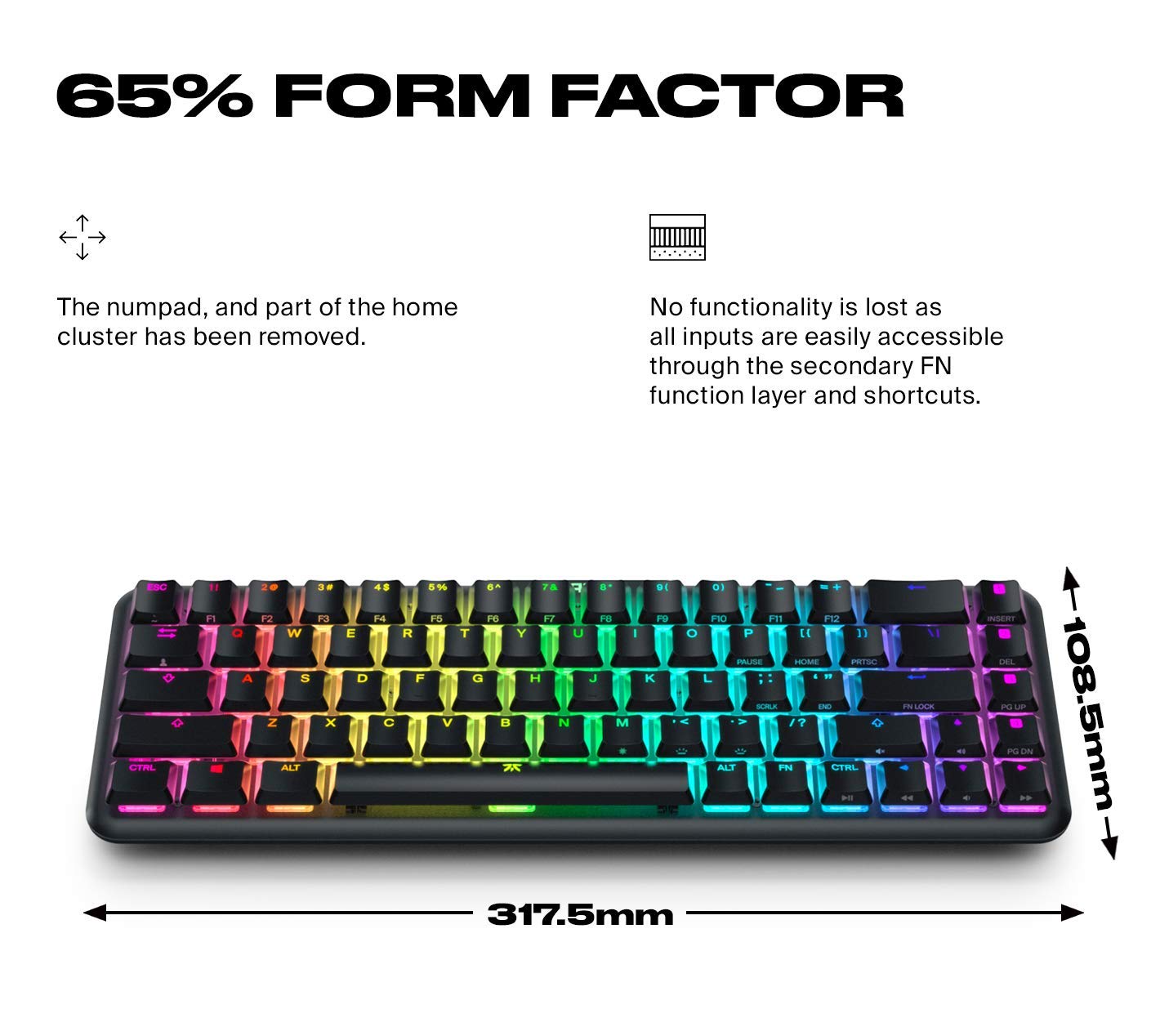 FNATIC STREAK65 - Compact RGB 60 Gaming Mechanical Keyboard - Speed Switches - 65% Layout (60 65 Percent)- Low Profile - Esports Keyboard (US Layout, QWERTY)