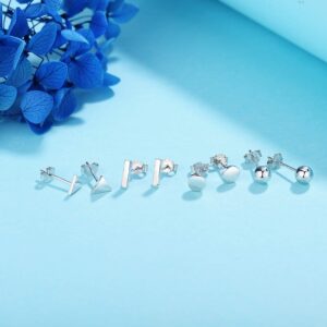 925 Sterling Silver Stud Earrings for Women Men|Hypoallergenic Earrings Stud|4 Pairs of White Gold Plated Sterling Silver Stud Earrings Set for Women