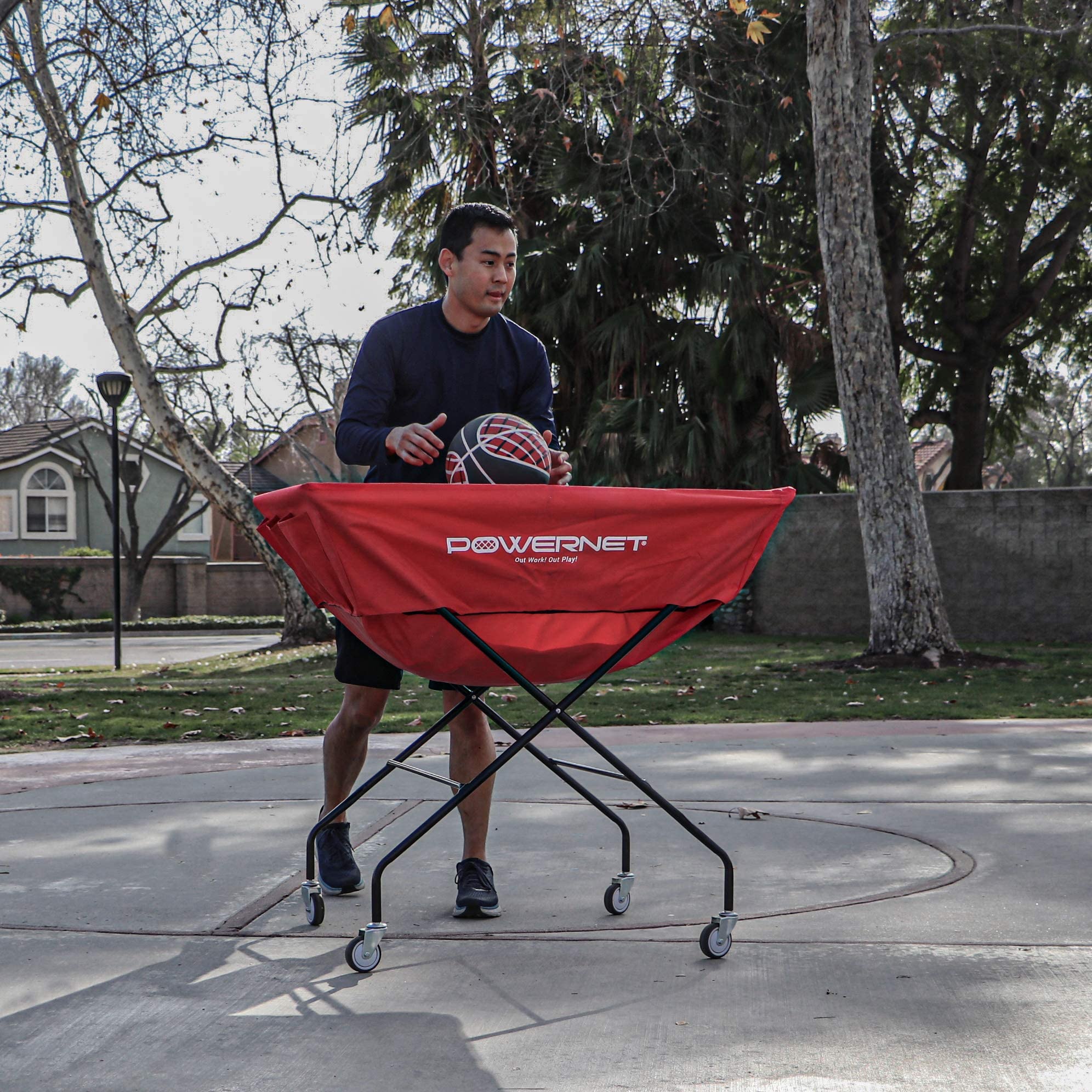 PowerNet XL Volleyball Wheeled Cart, Portable Hammock Ball Cart, Collapsible Rolling Training Equipment Basket, Lightweight Bin, Great for Indoor and Outdoor Use, Multisport