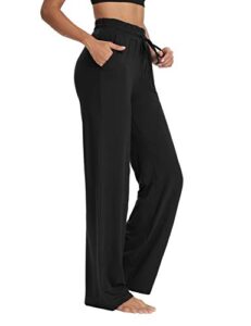 sarin mathews womens yoga sweatpants wide leg lounge pajamas pants comfy drawstring workout joggers pants with pockets black 2xl