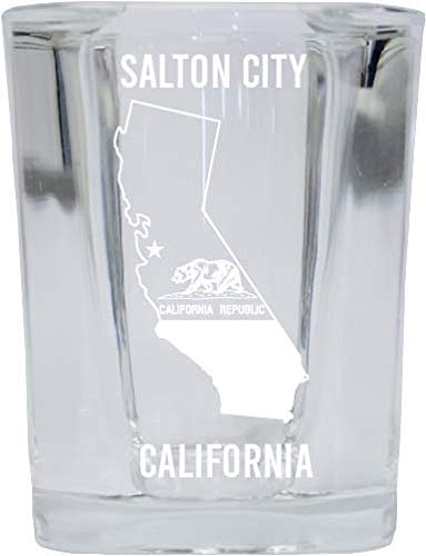 R and R Imports Salton City California Laser Etched Souvenir 2 Ounce Square Shot Glass State Flag Design