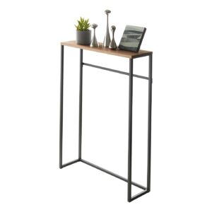 Yamazaki Home Modern Slim Console Table, Slim Narrow Accent Table for Entryway Or Living Room, Metal and Wood Skinny Hallway or Sofa Table Steel One Size Black