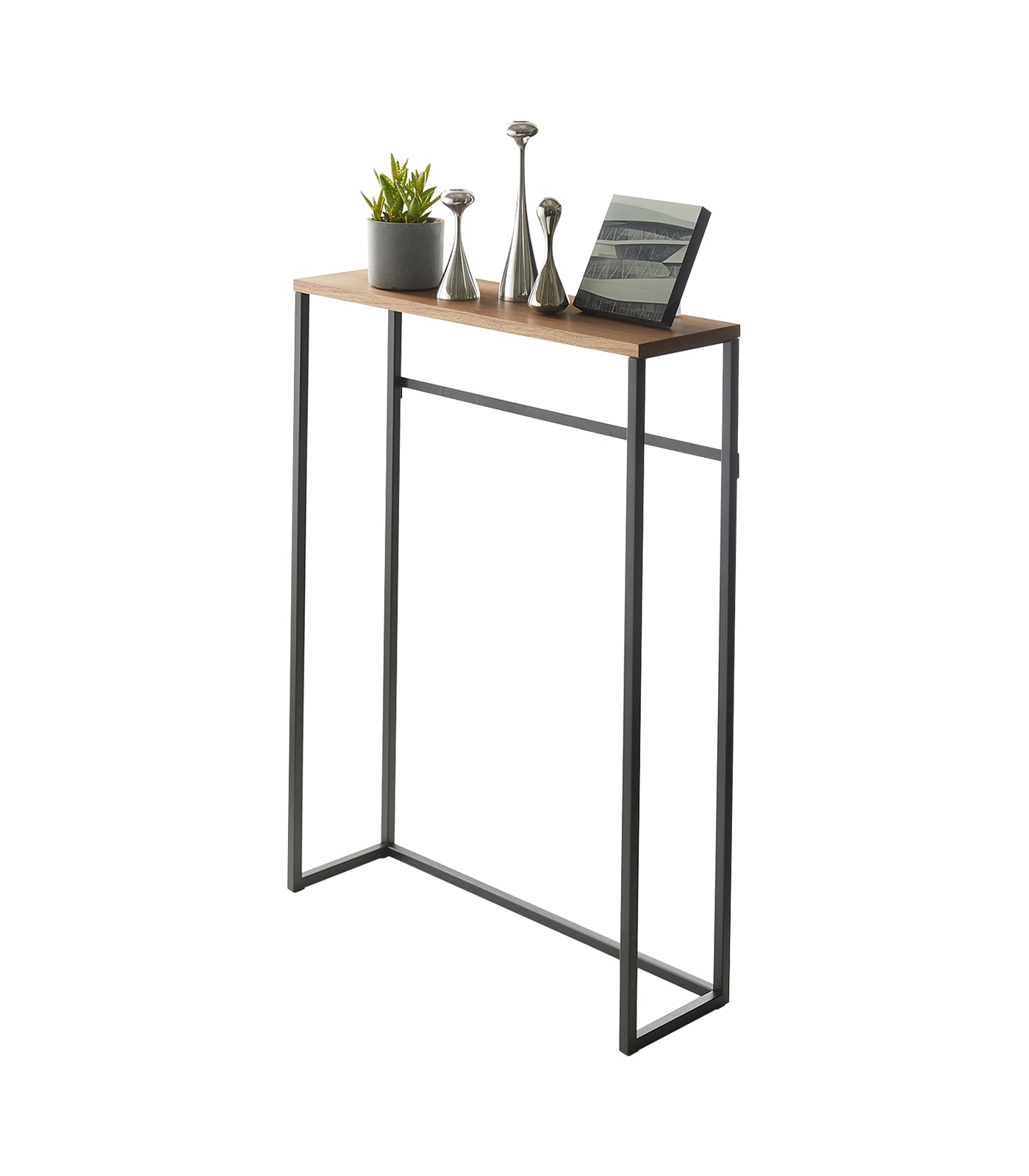 Yamazaki Home Modern Slim Console Table, Slim Narrow Accent Table for Entryway Or Living Room, Metal and Wood Skinny Hallway or Sofa Table Steel One Size Black