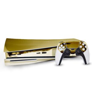 gold chrome mirror vinyl decal mod skin kit by system skins - compatible with playstation 5 console (ps5)