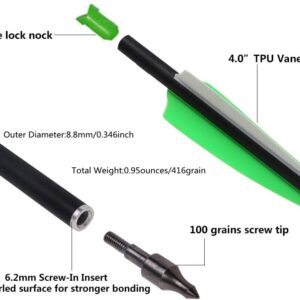 IRQ Carbon Crossbow Bolts 20 Inch Hunting Archery Arrows for Outdoor Practice, Removable Tips (Pack of 12) (20 in Green and White)