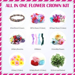 Loycyoec Flower Crowns Kit for Girls, Make Your Own Flower Crowns and Bracelets, Handmade Flower Crown Wreath Headbands, DIY Fairy Flower Headbands for Girls Gift