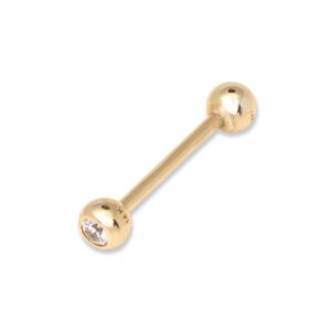 jewelryweb - solid 14k gold 14g cubic zirconia 5mm ball straight barbell internally threaded tongue ring - tongue piercing jewelry for men and women - hypoallergenic body jewelry