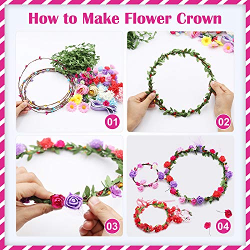 Loycyoec Flower Crowns Kit for Girls, Make Your Own Flower Crowns and Bracelets, Handmade Flower Crown Wreath Headbands, DIY Fairy Flower Headbands for Girls Gift