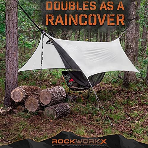 Camping Hammock by ROCKWORKX USA Single & Double Portable Multi-Use as Sunshade/Weather Shade/Tent Cover for Compact Travel Indoor & Outdoor (Multiple Colors)