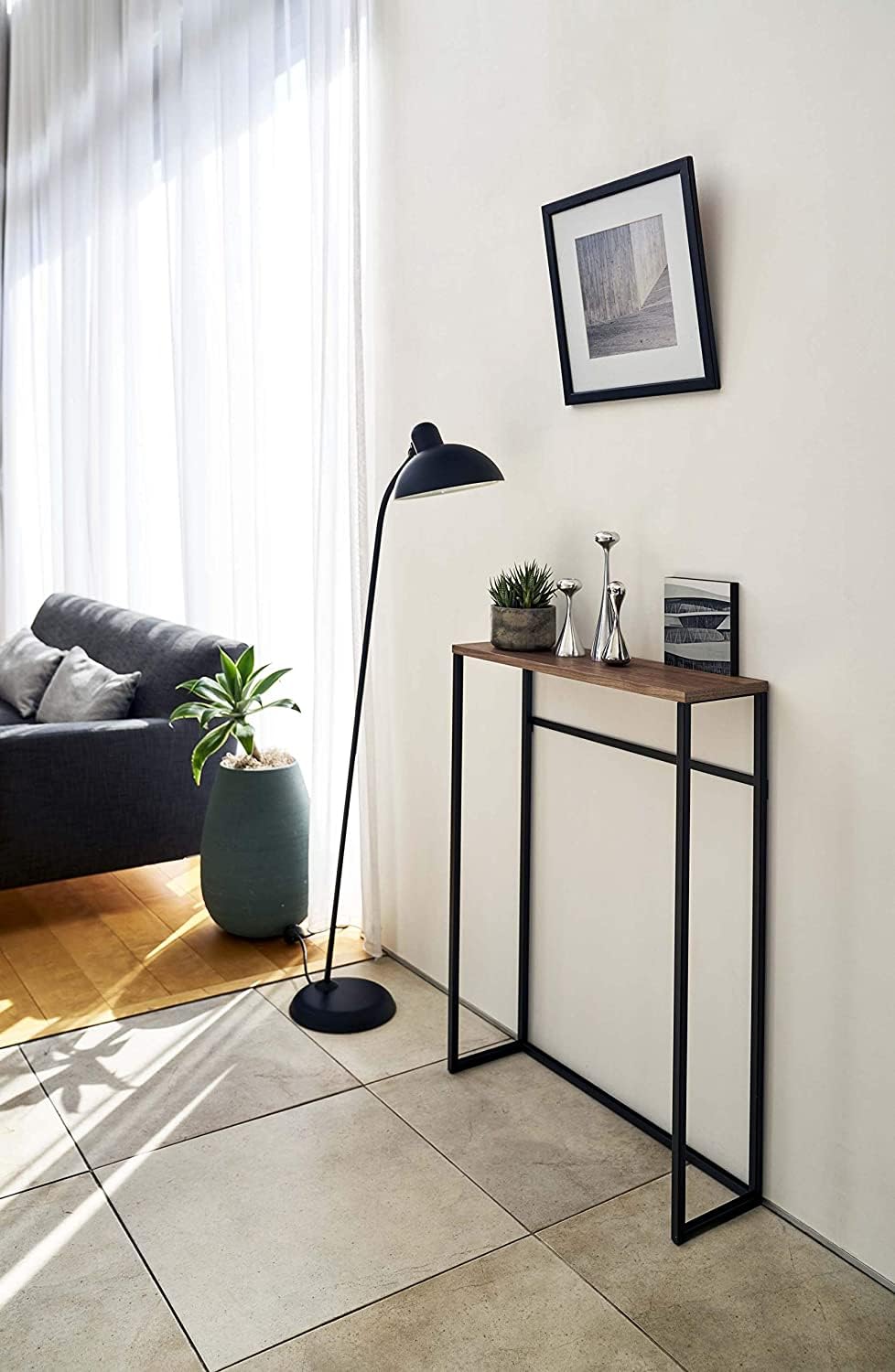 Yamazaki Home Modern Slim Console Table, Slim Narrow Accent Table for Entryway Or Living Room, Metal and Wood Skinny Hallway or Sofa Table Steel One Size Black