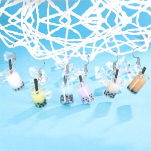 6 Pairs Creative Unique Bubble Boba Tea Dangle Earrings Funny Personality Milk Tea Drink Earring Colorful Glass Bottle Funny Earrings for Women Party Jewelry Gifts (6 Color)