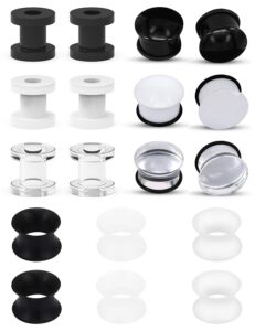 lcolyoli screw fit ear gauges kit acrylic tunnel expander stretcher earrings ultra thin silicone ear skin flexible flesh earlobe plugs body piercing jewelry set for women men 2g 9 pairs