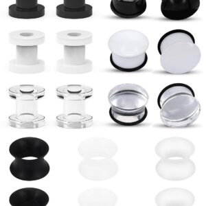 Lcolyoli Screw Fit Ear Gauges Kit Acrylic Tunnel Expander Stretcher Earrings Ultra Thin Silicone Ear Skin Flexible Flesh Earlobe Plugs Body Piercing Jewelry Set for Women Men 2G 9 Pairs