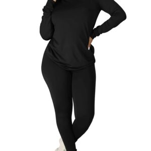 Kaximil Women's Workout Tracksuit 2 Piece Outfits Long Sleeve Top Legging Jogger Pants Set, X-Large, Black