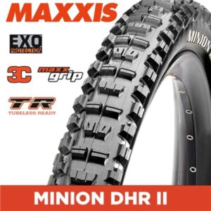 Maxxis Minion DHR II Bicycle Tyre with Folding Bead 27.5x2.40 Wide Trail/MaxxGrip/EXO/Tubeless Ready, Black