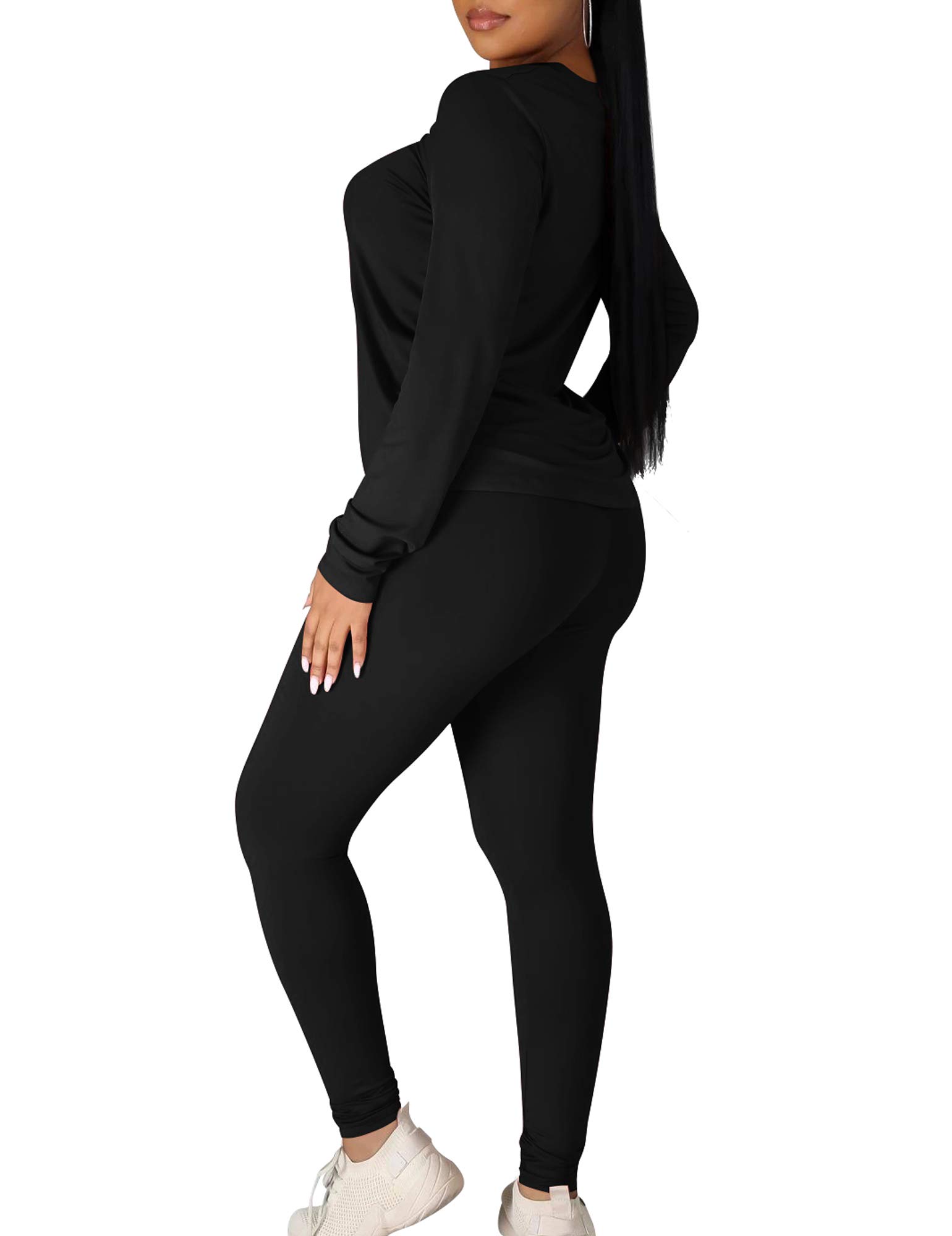 Kaximil Women's Workout Tracksuit 2 Piece Outfits Long Sleeve Top Legging Jogger Pants Set, X-Large, Black