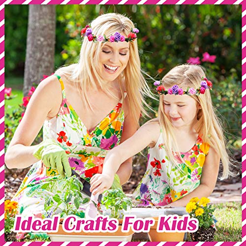 Loycyoec Flower Crowns Kit for Girls, Make Your Own Flower Crowns and Bracelets, Handmade Flower Crown Wreath Headbands, DIY Fairy Flower Headbands for Girls Gift