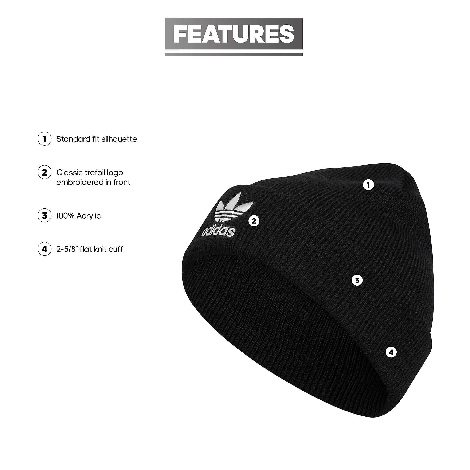 adidas Originals Trefoil Beanie, Black/White 2, One Size