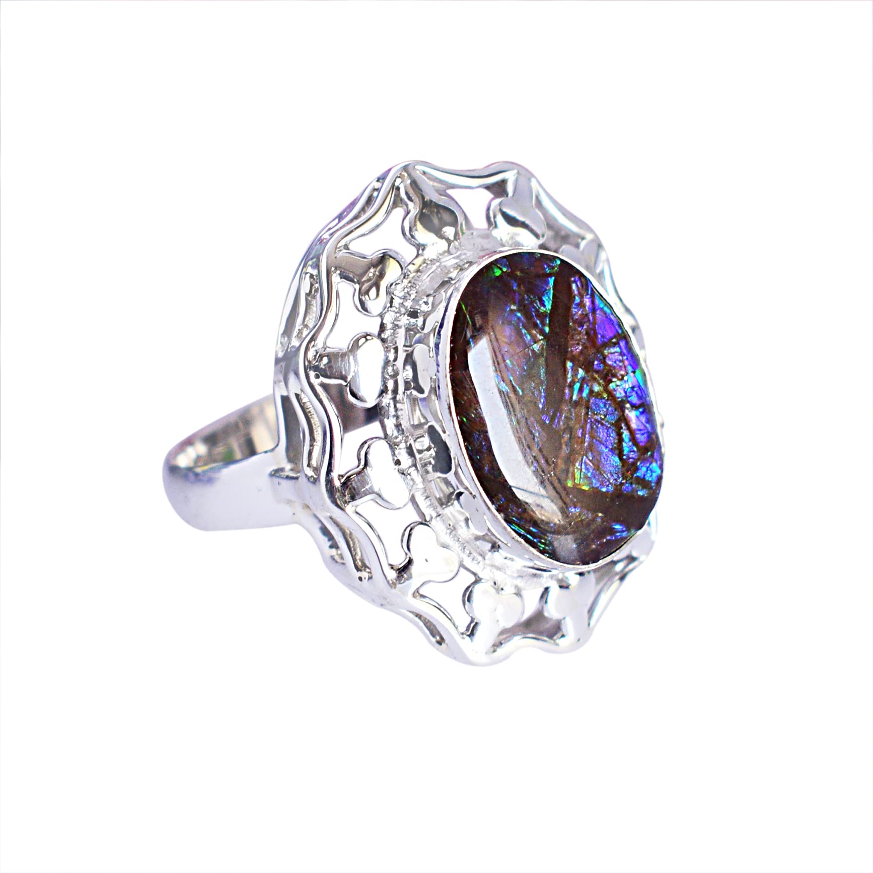 Ravishing Impressions Genuine Ammolite Gemstone 925 Solid Sterling Silver Ring Handmade Jewelry For Women