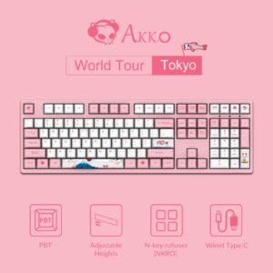 Akko World Tour Tokyo 108-Key R1 Wired Pink Mechanical Gaming Keyboard, Programmable with OEM Profiled PBT Dye-Sub Keycaps and N-Key Rollover, Mac/Win Compatible (Akko Cream Yellow Switch)