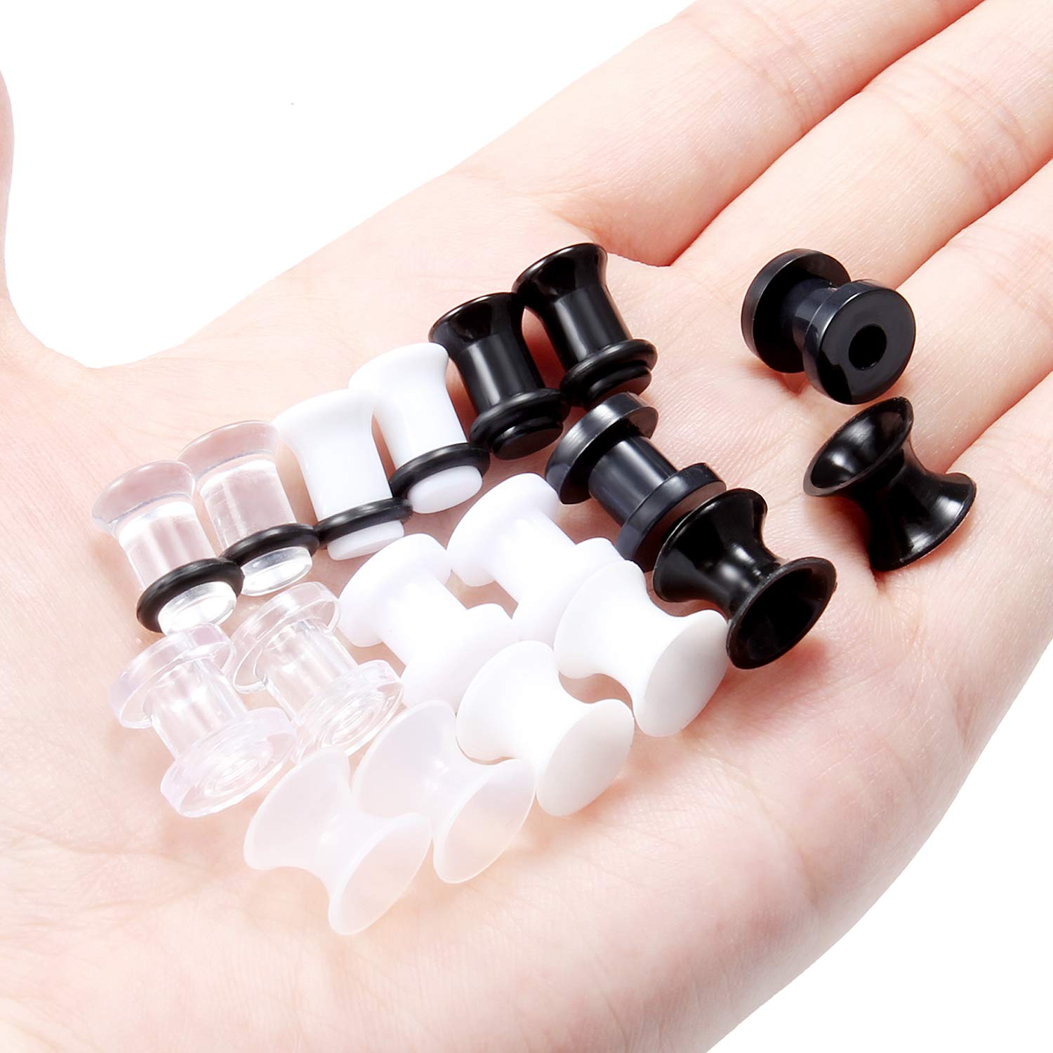 Lcolyoli Screw Fit Ear Gauges Kit Acrylic Tunnel Expander Stretcher Earrings Ultra Thin Silicone Ear Skin Flexible Flesh Earlobe Plugs Body Piercing Jewelry Set for Women Men 2G 9 Pairs