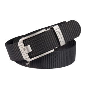 jukmo ratchet belt for men, nylon web tactical belt with automatic slide buckle, adjustable trim to fit (black, for waist 20"-40" (length 47"))