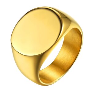 GOLDCHIC JEWELRY Statement Rings For Women, 18K Gold Plated Stainless Steel Classical Simple Plain Signet Pinky Stacking Ring