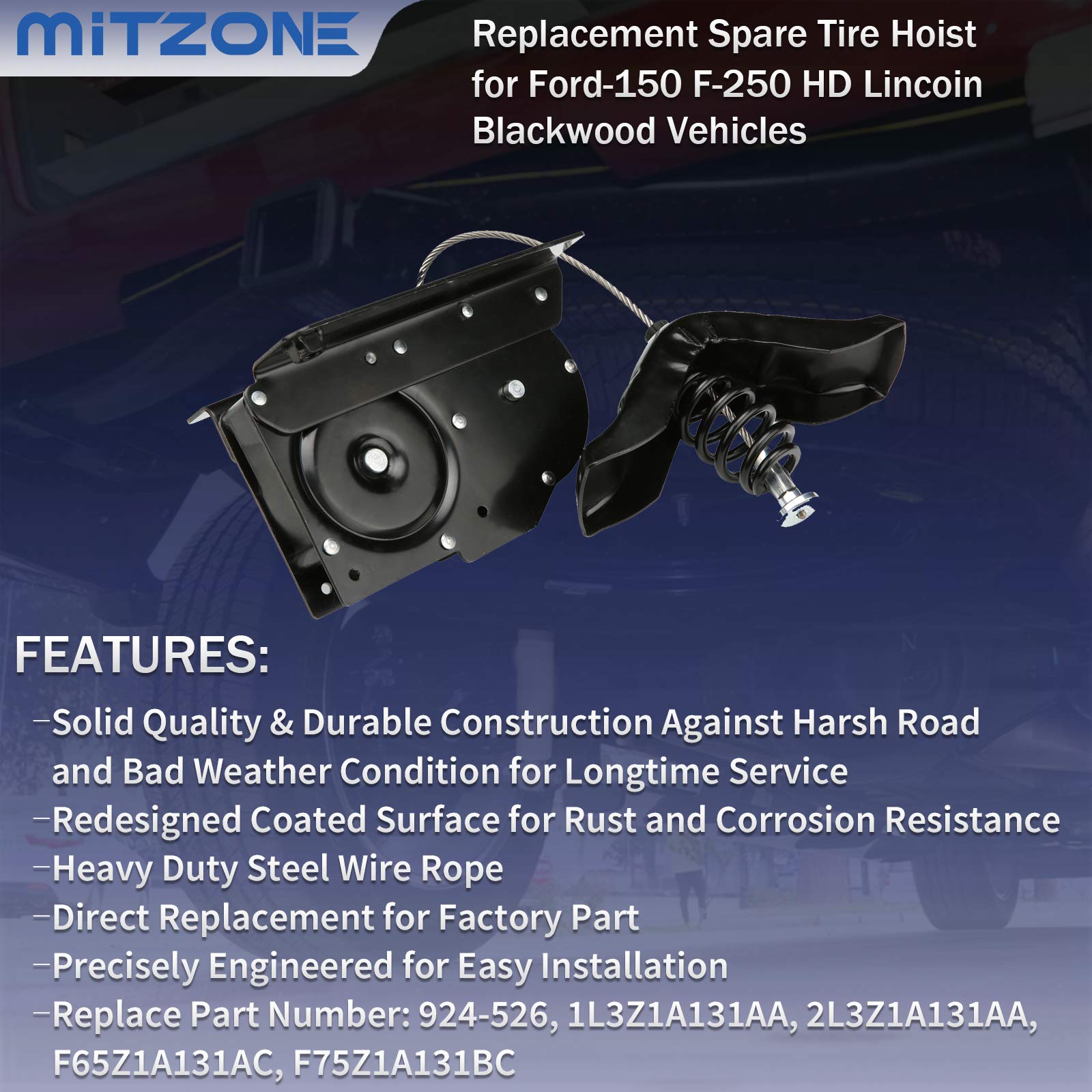 Spare Tire Hoist Spare Tire Winch Carrier Compatible with 1997-2003 Ford F-150 2004 Ford F-150 Heritage 1997-1999 Ford F-250 1997 Ford F-250 HD 2002 Lincoln Blackwood 924-526 1L3Z1A131AA 2L3Z1A131AA
