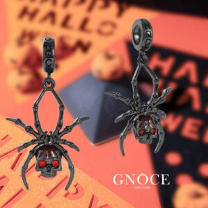 GNOCE Spider Skull Pendant Charm Sterling Silver Black Plated Dangle Charm Fit Bracelet/Necklace Gift For Women Wife