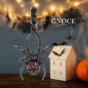 GNOCE Spider Skull Pendant Charm Sterling Silver Black Plated Dangle Charm Fit Bracelet/Necklace Gift For Women Wife